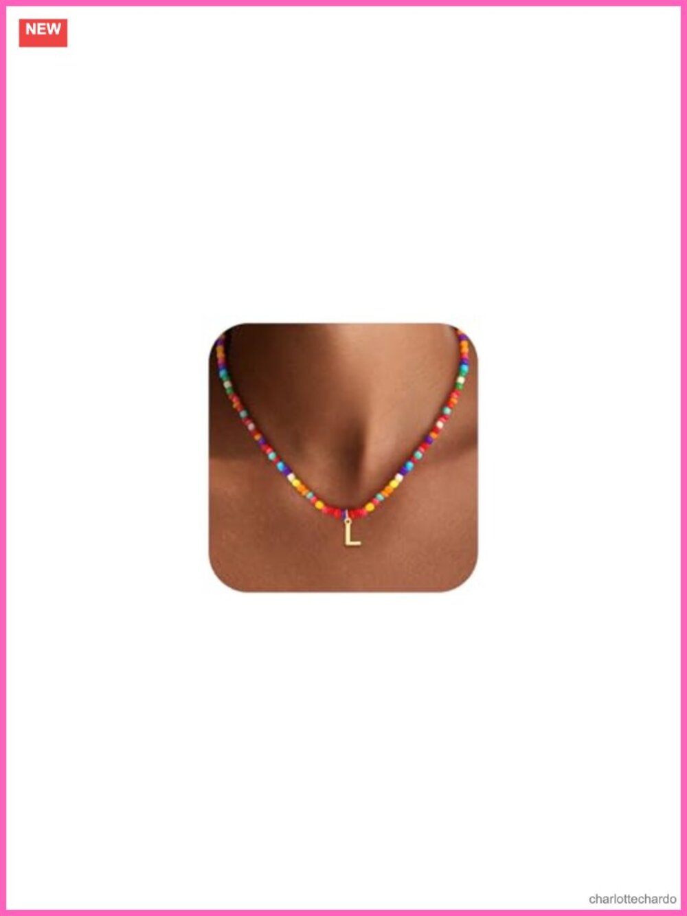 Beaded Initial Pendant Necklace with Gold Plated Letter, Adjustable 16+2 Inch